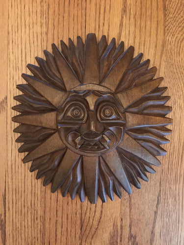 Incan Sun God, Hand Carved Wooden Art Display, Vintage, 1980's