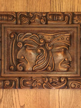 Load image into Gallery viewer, Mayan Maize God, Hero Twins, Hand Carved Wooden Art Panel, Laptop Desk Size, 1970's