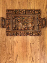 Load image into Gallery viewer, Mayan Maize God, Hero Twins, Hand Carved Wooden Art Panel, Laptop Desk Size, 1970's