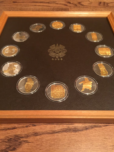 Very Rare, Treasures of the Mayas Silver Medals with 24 Karat Gold, 1979