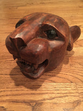 Load image into Gallery viewer, Coba Ruins Tulum, Carved Wooden Jaguar Head Art, Vintage, 1970's