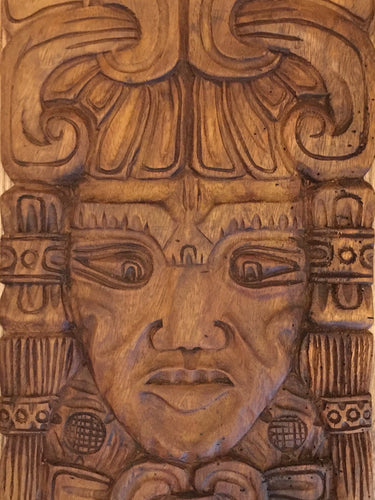 Mayan Maize God, Hand Carved Wooden Art Panel, Vintage, 1970's
