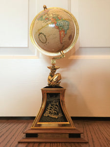 Nautical Heritage Society Navigator's Globe, Whale Stand with Etched Sailing Ship, 1990's