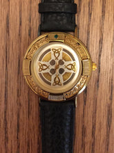 Load image into Gallery viewer, The Power of the Emerald Isle Celtic Watch, Gold Plated Sterling Silver Case, Leather Band, 1980&#39;s