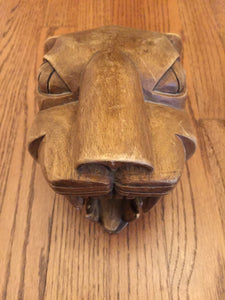 Mayan Carved Wooden Jaguar Head Art, Vintage, 1970's