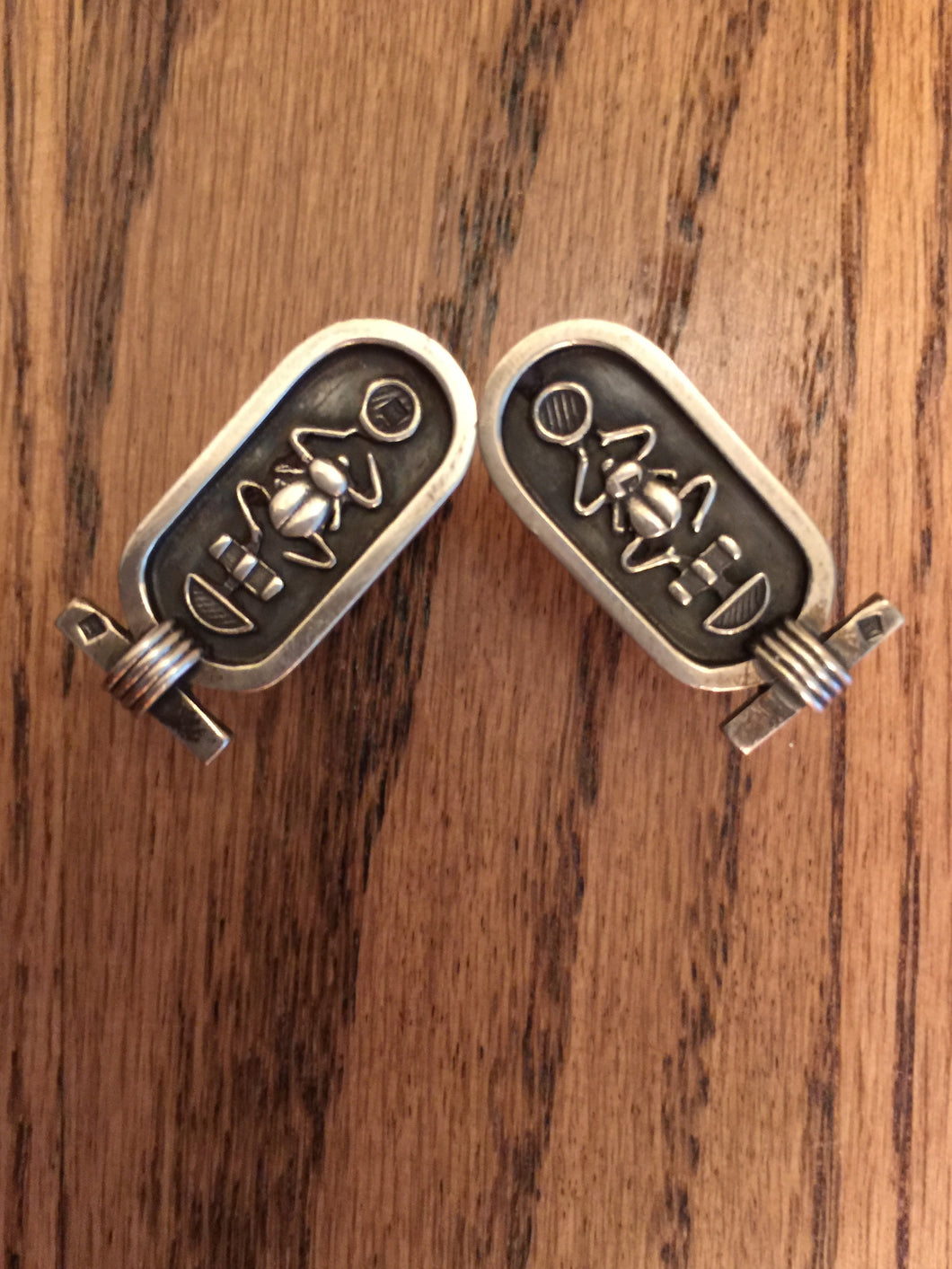 Egyptian Scarab Beetle Rolling Sun, Silver Cuff Links, Onnig of Cairo, Egyptian Museum, 1960's