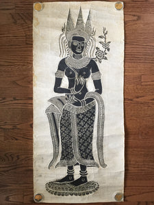 Rare Large Authentic Temple Rubbing, Angkor Wat, Hindu-Buddhist Angel, Devata, Aspara, 1960's