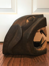 Load image into Gallery viewer, Mayan Carved Wooden Black Jaguar, Black Panther, Head Art, Vintage, 1970&#39;s