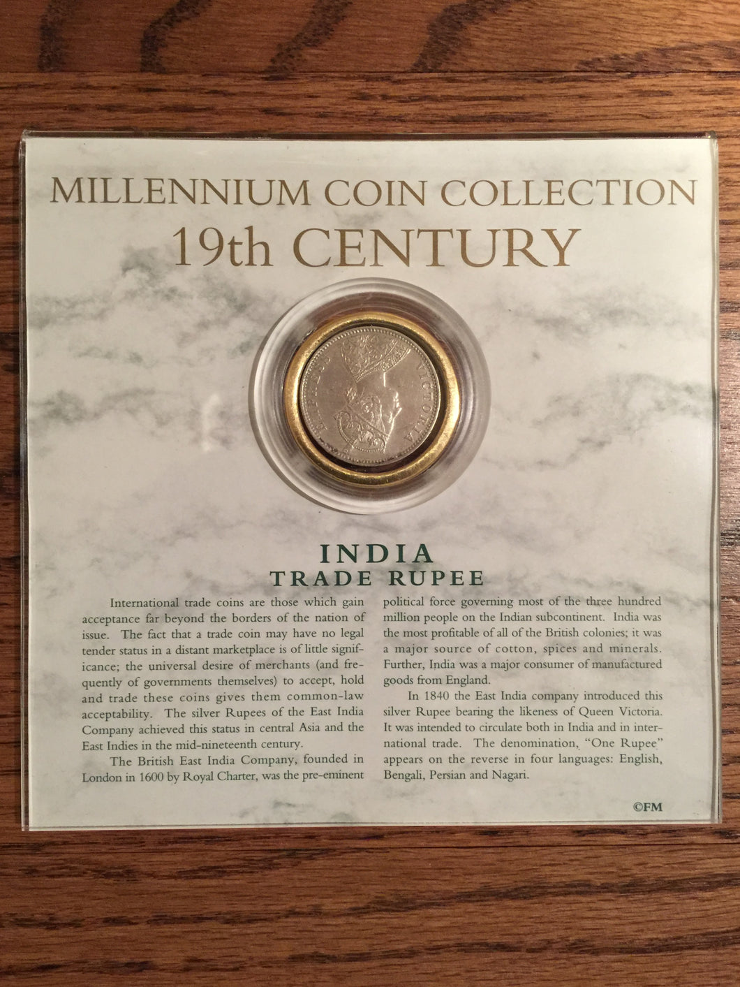 19th Century India Trade Rupee, Authentic 1900 Silver Coin in Descriptive Case from 1997