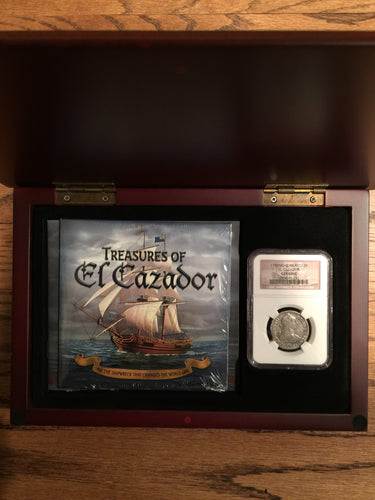 Treasures of El Cazador Shipwreck Gift Set: Silver 2 Real Coin dated 1781, DVD, & Booklet