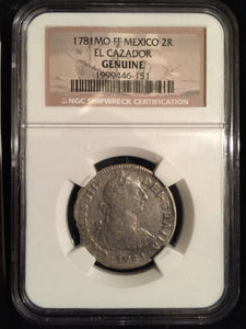 Treasures of El Cazador Shipwreck Gift Set: Silver 2 Real Coin dated 1781, DVD, & Booklet