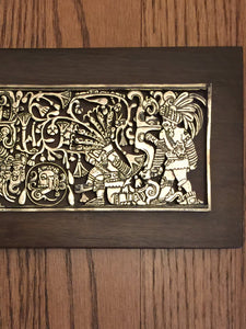 Chichen Itza, Desktop Mayan Ball Court Procession Metal Relief Art, Vintage, 1970's