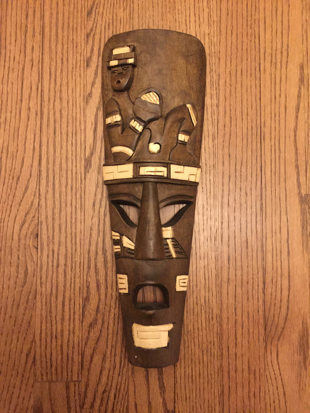 Chichen Itza, Chac-Mool, Carved Wooden Mask Art, Vintage, 1990's