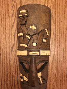 Chichen Itza, Chac-Mool, Carved Wooden Mask Art, Vintage, 1990's