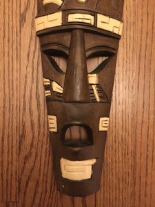 Chichen Itza, Chac-Mool, Carved Wooden Mask Art, Vintage, 1990's