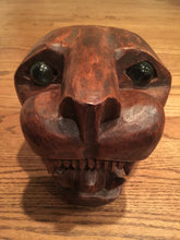 Load image into Gallery viewer, Coba Ruins Tulum, Carved Wooden Jaguar Head Art, Vintage, 1970&#39;s