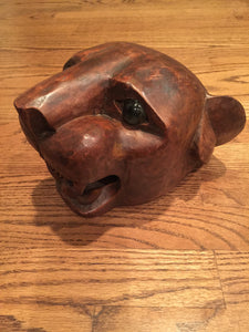 Coba Ruins Tulum, Carved Wooden Jaguar Head Art, Vintage, 1970's