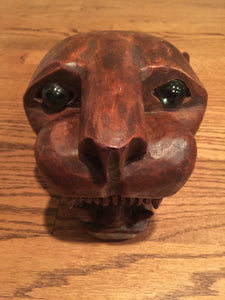 Coba Ruins Tulum, Carved Wooden Jaguar Head Art, Vintage, 1970's