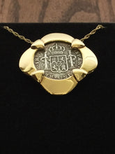 Load image into Gallery viewer, El Cazador Shipwreck Coin Pendant, Sterling Silver Bezel and Chain Plated in 18K Gold