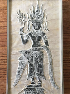 Rare Authentic Temple Rubbing, Angkor Wat, Hindu-Buddhist Angel, Devata, Aspara, 1960's