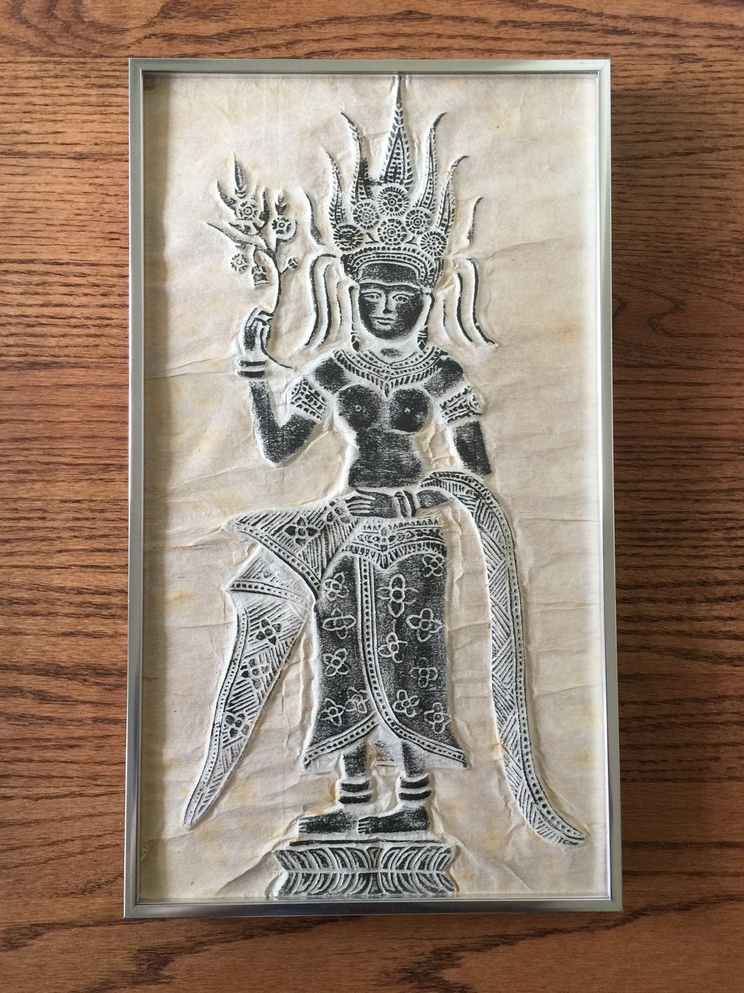 Rare Authentic Temple Rubbing, Angkor Wat, Hindu-Buddhist Angel, Devata, Aspara, 1960's