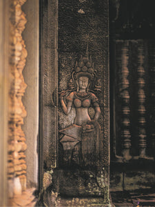 Rare Authentic Temple Rubbing, Angkor Wat, Hindu-Buddhist Angel, Devata, Aspara, 1960's