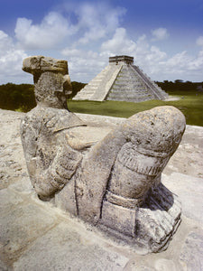 Chichen Itza, Chac-Mool, Carved Wooden Mask Art, Vintage, 1990's